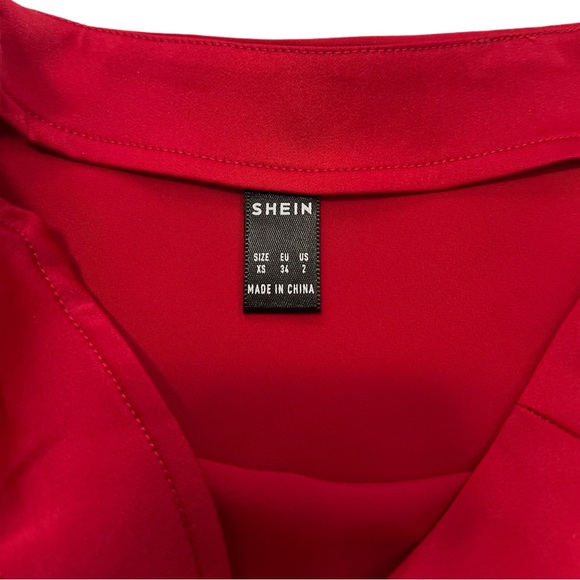 NWOT SHEIN Red Satin-Like A-Line Midi Skirt with Thigh-High Slit – Size XS - Picture 4 of 4